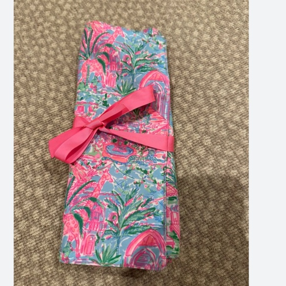 Lilly Pulitzer Colorful Pink & Turquoise Roll-Up Jewelry Organizer